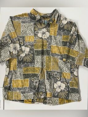 Reyn Spooner Hawaiian Shirt Hula Hibiscus Floral Yellow Beach Cotton Men XL
